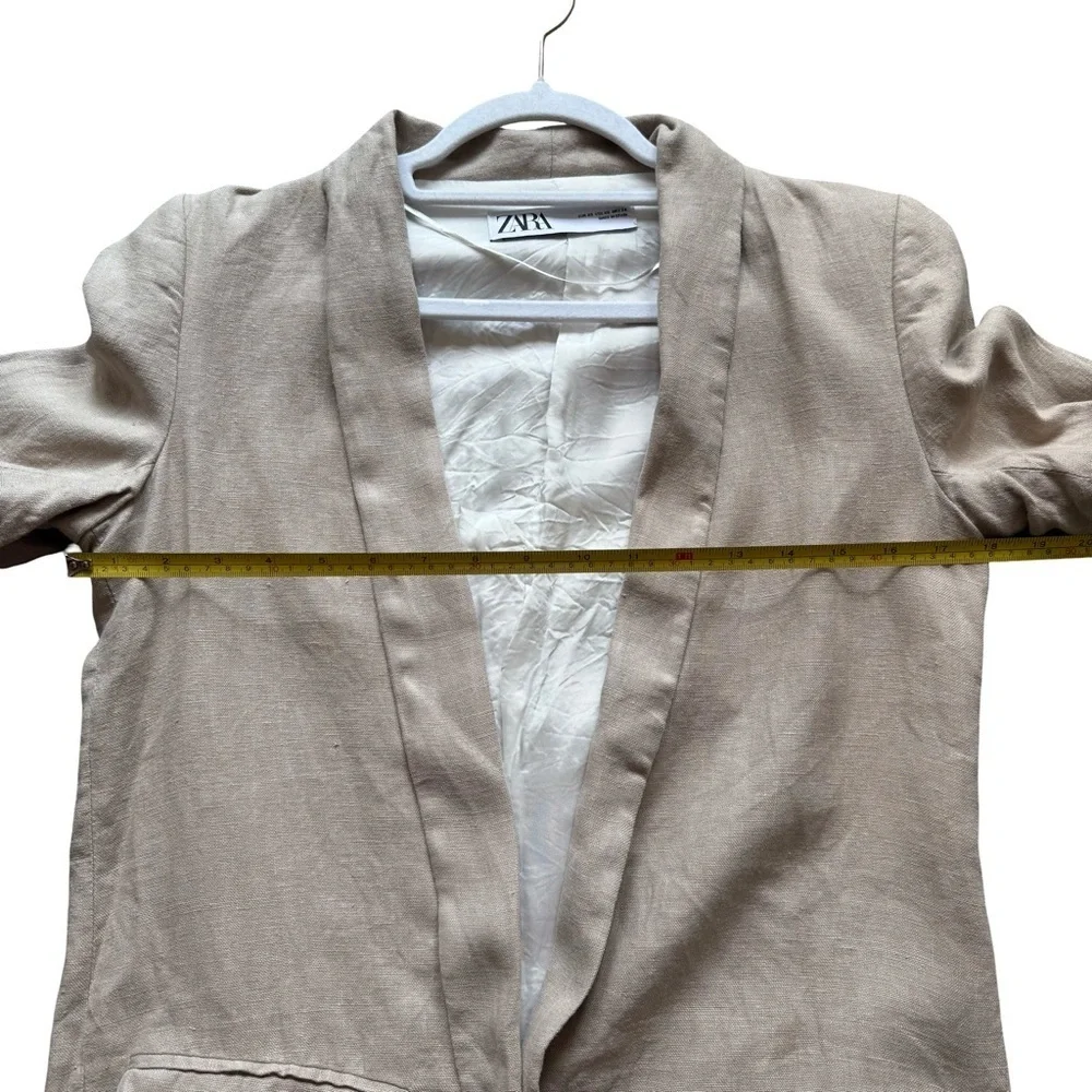 Zara Beige Linen Blend Open Textured Blazer Size XS Casual Business Office Work - Picture 6 of 12